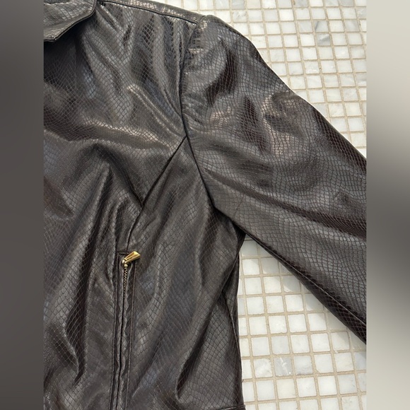 Vintage Dark Brown Carlisle Textured Faux Lizard Leather Moto Biker Jacket - Picture 7 of 14